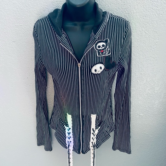 Tripp nyc Tops - Skelanimals by Tripp NYC Pinstriped Hooded Sweatshirt - FITS LIKE WOMEN’S SMALL